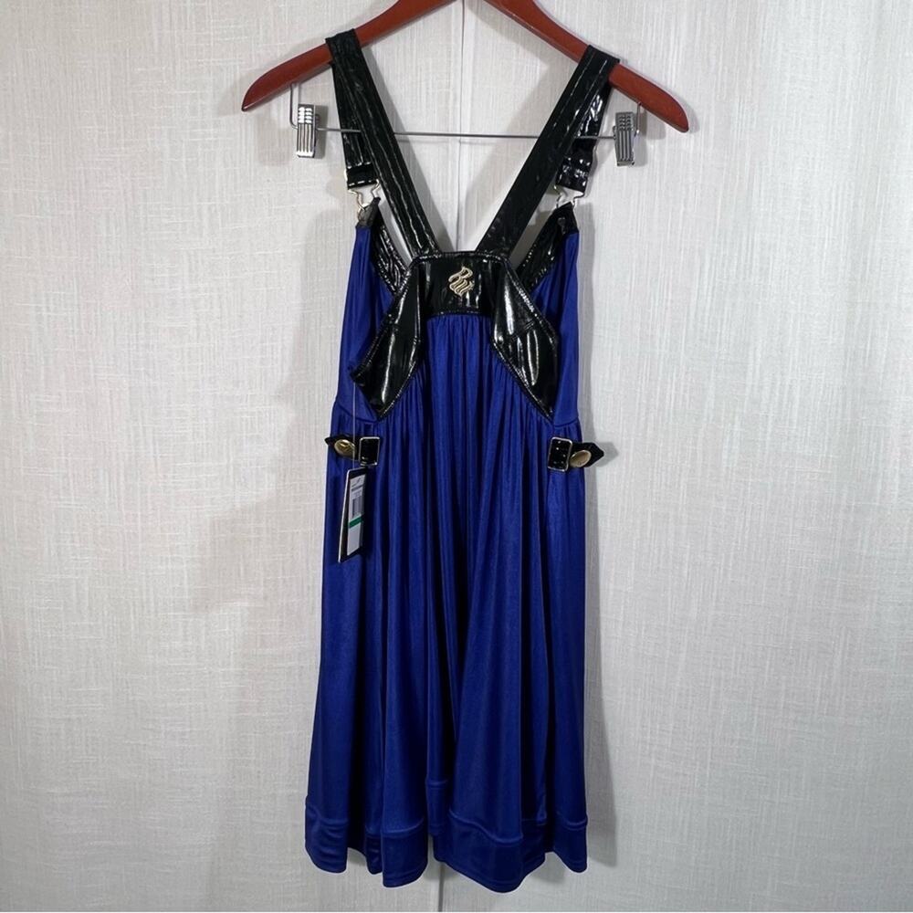 Rocawear NWT Blue Faux Patent Leather Buckle Strap Mini Babydoll Dress Size L - Picture 8 of 15